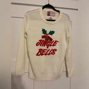 Christmas Jingle Bells White cream sweater women's size Small EUC jingle bells